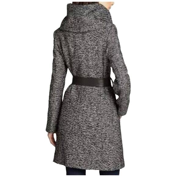 Cole Haan Womens Black & White Wool Blend Leather Trim Tweed Coat Size 10 - Picture 3 of 11